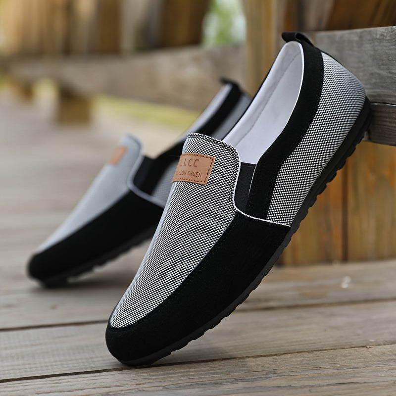 Men's Summer 2023 Canvas Slip-On Loafers - Casual & Trendy Korean Style, Versatile Black and Gray with Breathable Fabric, Non-Slip PVC Sole, Round Toe Design for Work & Leisure, Men's Footwear